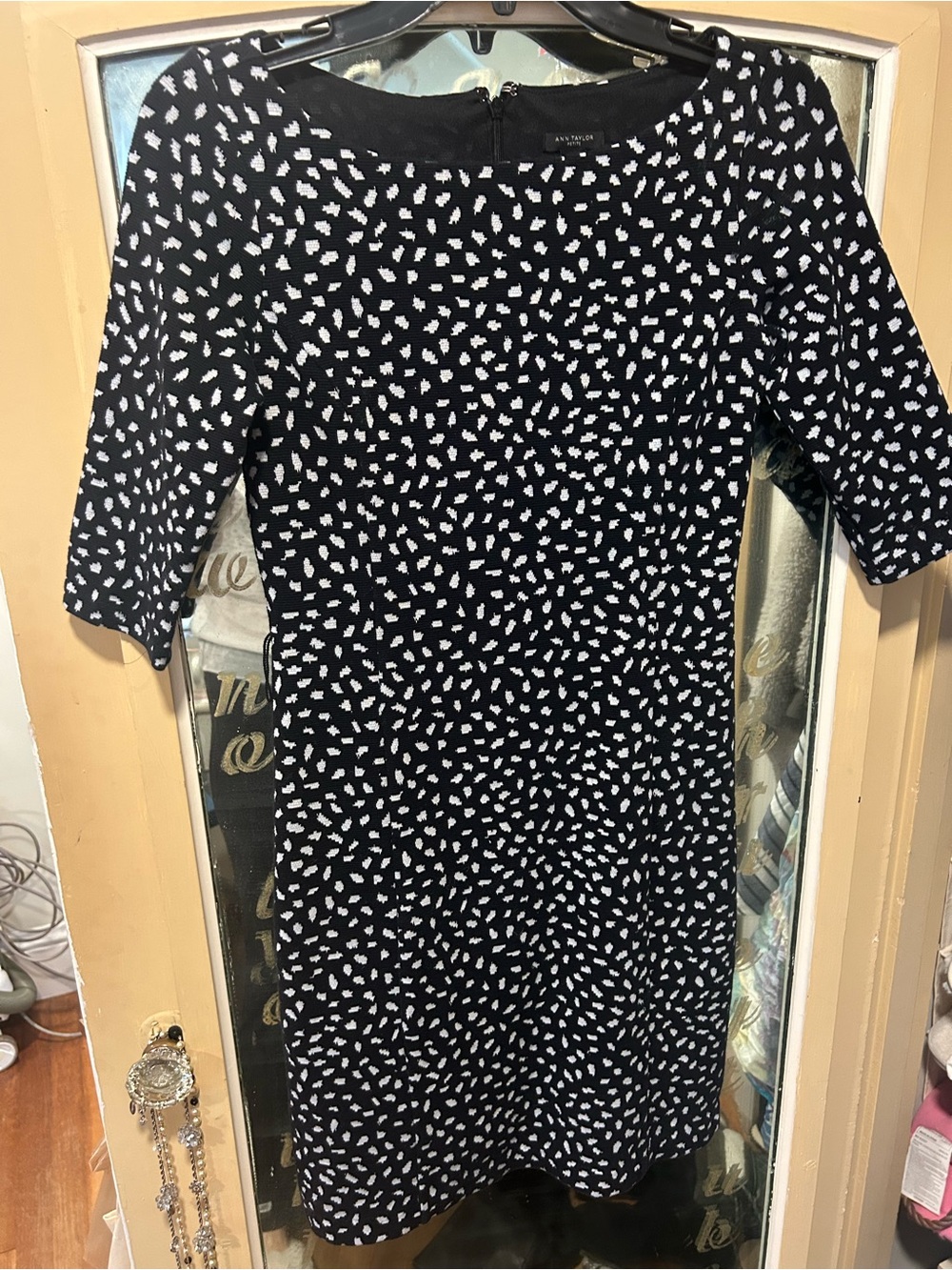 Ann Taylor Black and White Printed Midi Sheath Dress